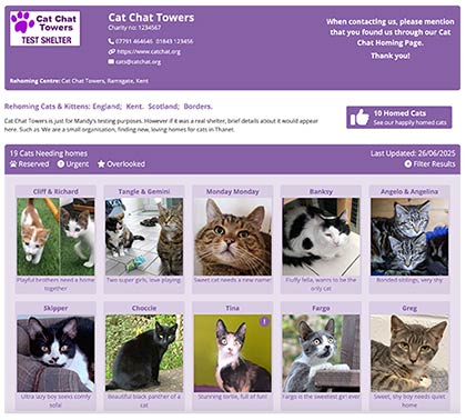 An example of a Cat Chat Free Homing Page.