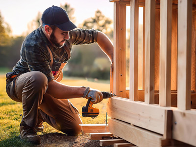 image of a carpenter working on a pet enclosure