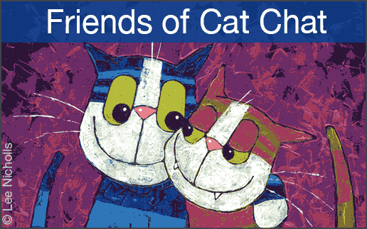 Friends of Cat Chat cartoon cats hugging.