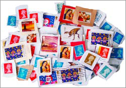A pile of used stamps.